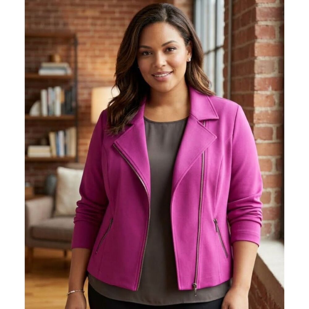 New Lane Bryant Ponte Knit Moto Jacket Crop Asymmetric Zipper Women's Size 24